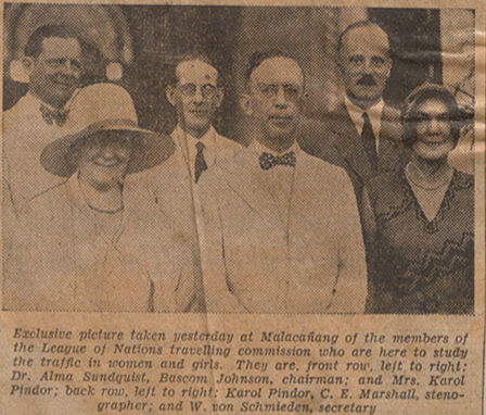 Newspaper cutout: the Travelling Commission at a formal event. The Tribune Manila, Jan. 28, 1931. League of Nations Archives, Geneva.
